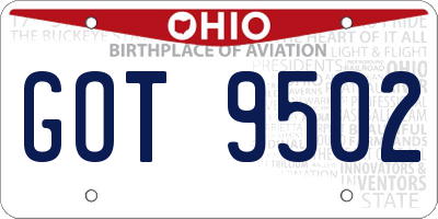 OH license plate GOT9502