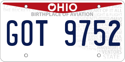 OH license plate GOT9752