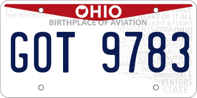 OH license plate GOT9783