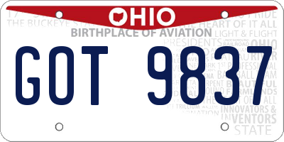 OH license plate GOT9837