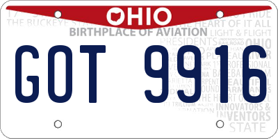 OH license plate GOT9916