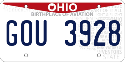 OH license plate GOU3928