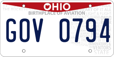 OH license plate GOV0794