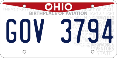 OH license plate GOV3794