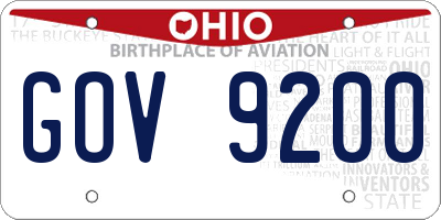 OH license plate GOV9200