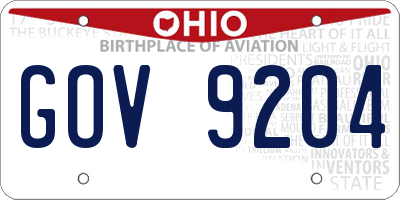 OH license plate GOV9204
