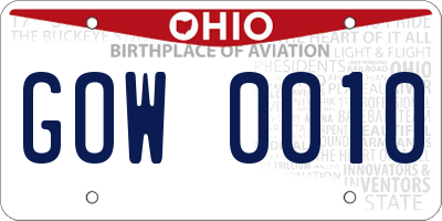 OH license plate GOW0010