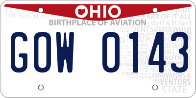 OH license plate GOW0143