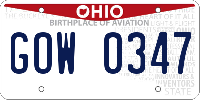 OH license plate GOW0347