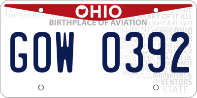 OH license plate GOW0392