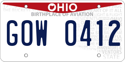 OH license plate GOW0412