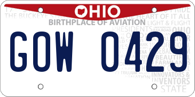 OH license plate GOW0429