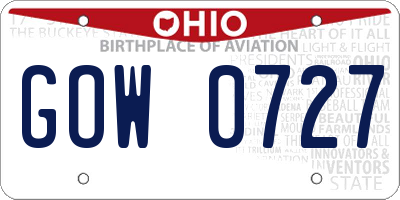 OH license plate GOW0727