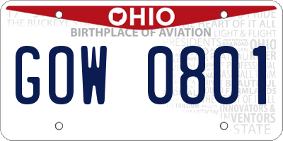 OH license plate GOW0801