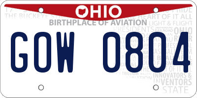 OH license plate GOW0804