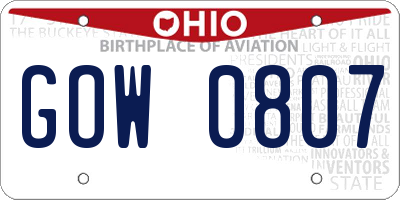 OH license plate GOW0807
