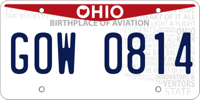 OH license plate GOW0814