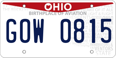 OH license plate GOW0815