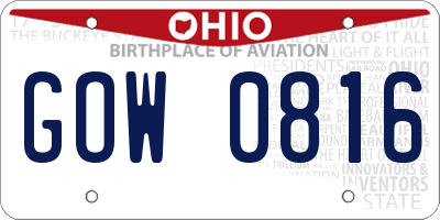 OH license plate GOW0816
