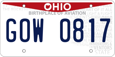 OH license plate GOW0817