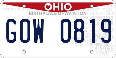 OH license plate GOW0819