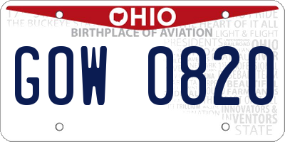 OH license plate GOW0820