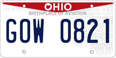 OH license plate GOW0821