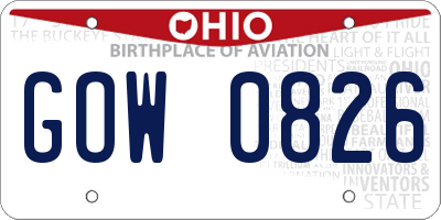OH license plate GOW0826
