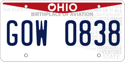 OH license plate GOW0838