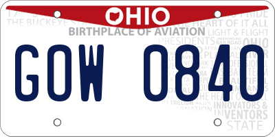OH license plate GOW0840