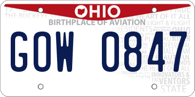 OH license plate GOW0847