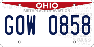 OH license plate GOW0858