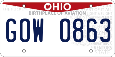 OH license plate GOW0863