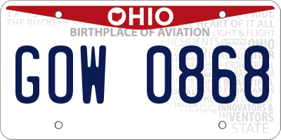 OH license plate GOW0868