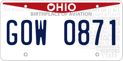 OH license plate GOW0871