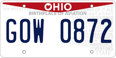 OH license plate GOW0872