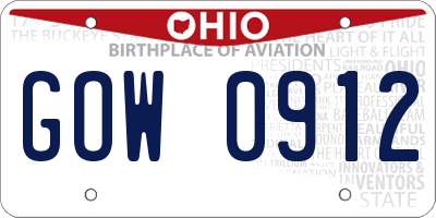 OH license plate GOW0912