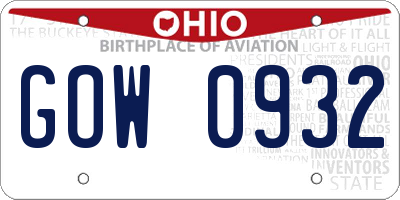 OH license plate GOW0932