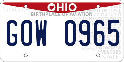 OH license plate GOW0965