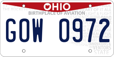 OH license plate GOW0972