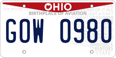 OH license plate GOW0980
