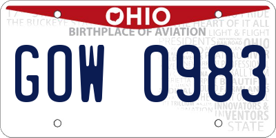 OH license plate GOW0983