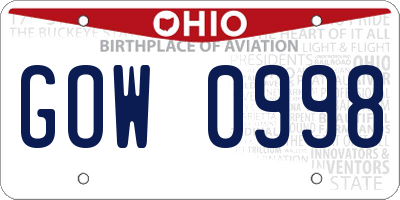 OH license plate GOW0998