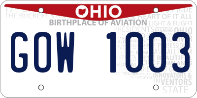 OH license plate GOW1003