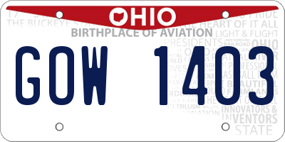 OH license plate GOW1403