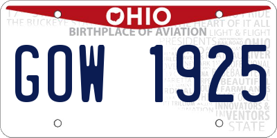 OH license plate GOW1925