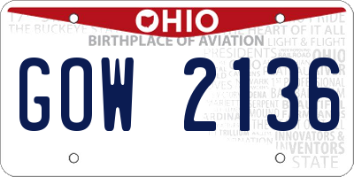 OH license plate GOW2136