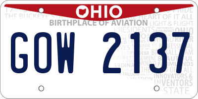 OH license plate GOW2137
