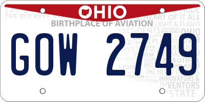 OH license plate GOW2749