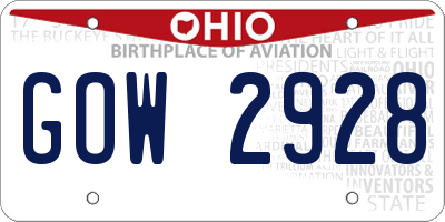 OH license plate GOW2928